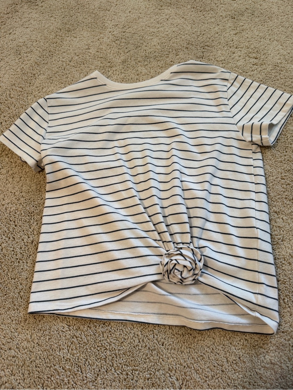 abercrombie kids White and Navy Striped Short-Sleeve Tee with Front Knot